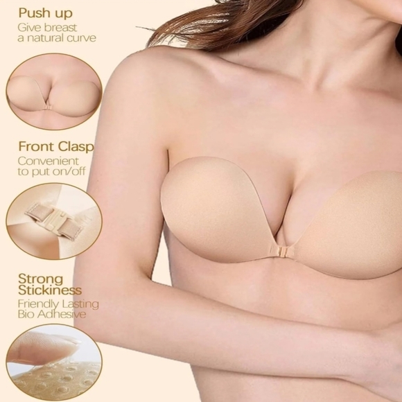 Set of 2 - Sticky Bras For Backless Dress Size A Cup (Beige&Black) - Picture 10 of 12